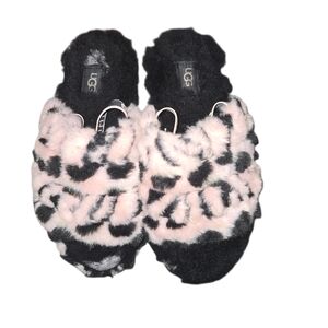 UGG Fuzzy Leopard Animal Print Slingback Slipper Sandals Size 4Y Or 5.5 Womens